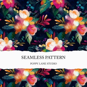 vibrant floral seamless pattern, preppy flower background, neon flower pattern, seamless floral scrapbook paper, preppy floral digital paper