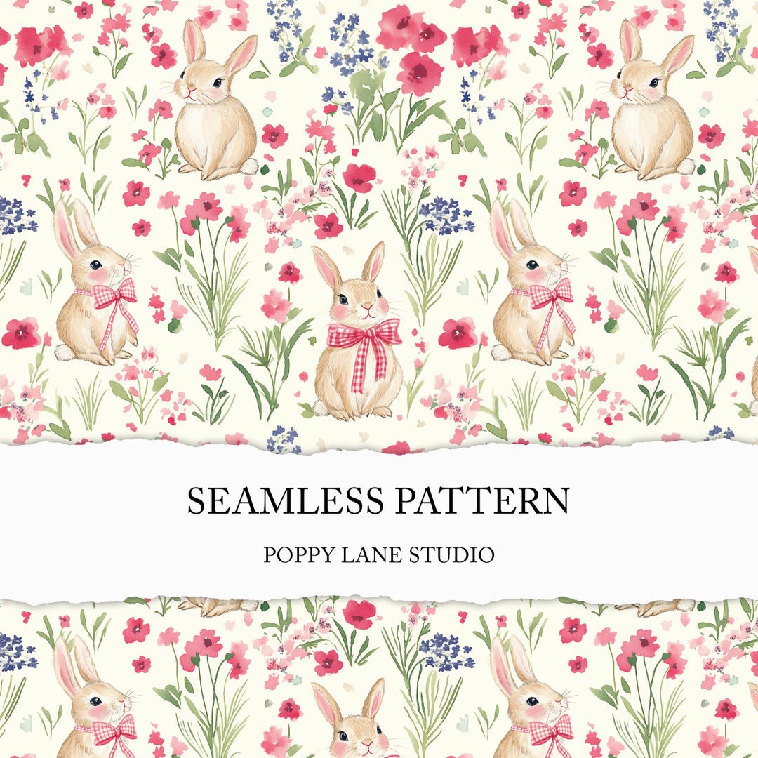 Cute Rabbits With Ribbons, Spring Bunny Seamless Pattern, Seamless ...