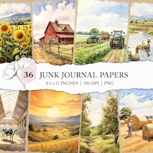 farm life junk journal, watercolour farm digital paper, animals farm journal pages, farmer's scrapbook paper, farm prints, farm animals PNG