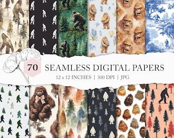 Bigfoot pattern, Bigfoot digital paper, Yeti, Sasquatch seamless pattern, cryptid background, Bigfoot seamless background, Sasquatch pattern