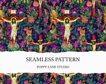 He is Risen, Easter seamless pattern, seamless Jesus pattern, Jesus digital paper, Crucifixion background, Christian cross digital paper