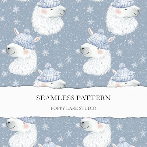 winter llama background, cute alpaca pattern, alpaca seamless background, llama digital paper, llama seamless file, alpaca scrapbook paper