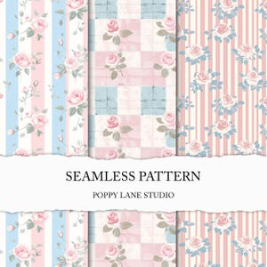 shabby chic rose seamless pattern, vintage rose digital paper, seamless pink & blue rose files, old fashioned rose background, pattern combo