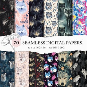seamless wolf pattern, wolf digital paper, woodland animals, wolf scrapbook paper, wolf seamless paper, digital file, wolf custom fabric JPG