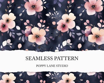 watercolour floral pattern, seamless blue purple flower background, dark floral fabric pattern, seamless flower background, commercial use