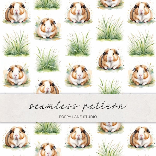 watercolour guineapig pattern, guineapig grass pattern, guineapig digital paper, cute watercolour guineapig paper design, animal pattern