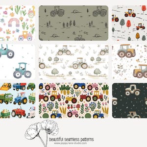 cute tractor pattern, seamless tractor fabric pattern, tractor digital paper, tractor background, farm papers, boys seamless, tractor prints image 5