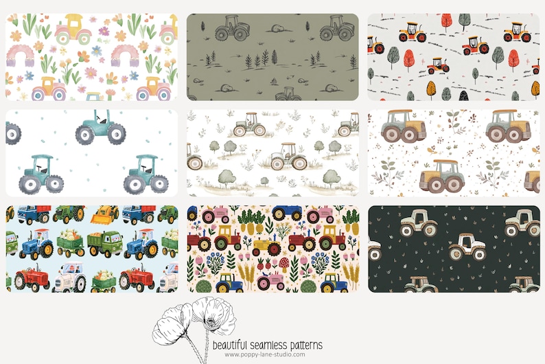 cute tractor pattern, seamless tractor fabric pattern, tractor digital paper, tractor background, farm papers, boys seamless, tractor prints image 5