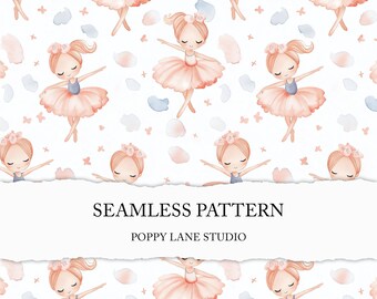 blush pink ballerina background, seamless ballerina pattern, nursery repeat pattern, girls seamless digital paper, pink dancing girls design