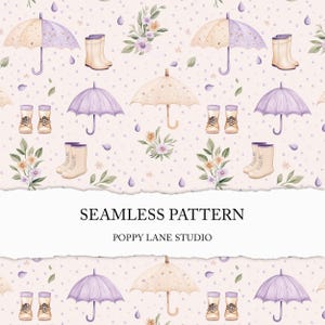 spring rain seamless pattern, umbrella background, pastel rainboots digital paper, cute spring design, seamless weather file, pastel colour