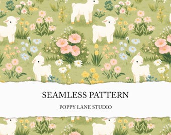 baby sheep seamless pattern, preppy lamb background, happy spring seamless fabric, Easter lamb print, seamless sheep pattern, cottagecore