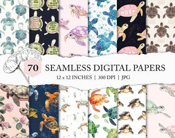 sea turtle seamless pattern, cute turtle background, seamless turtle paper, tortoise digital paper, turtle scrapbook file, turtle printable