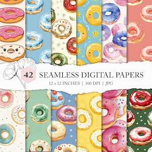 seamless donut pattern, donut background, donut digital paper pack, seamless donut journal paper, donuts printable paper, commercial use