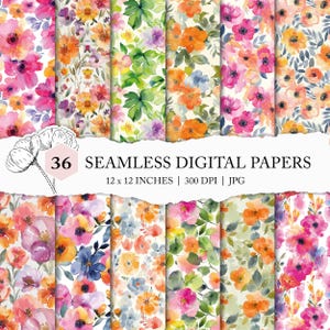 Perdre motif floral aquarelle, papier numérique fleur aquarelle, fleurs aquarelles abstraites, fond floral printanier, papier fleur mignon
