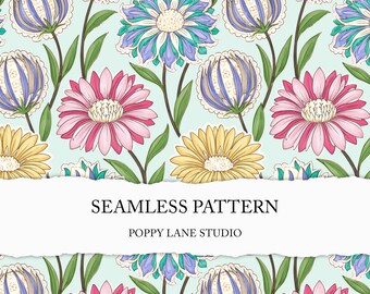 old fashioned flower pattern, Indian floral seamless pattern, preppy retro flower design, commercial use, seamless bold flower printable JPG