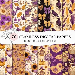 purple fall background, autumn seamless pattern, fall floral digital paper, preppy fall decoupage paper, fall seamless, purple autumn print