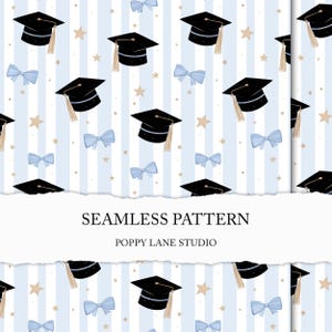 blue graduation cap seamless pattern, graduation seamless file, baby blue back to school background, graduation digital paper, blue diploma