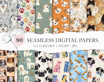 dog seamless pattern, dog digital paper, mixed dog pattern, cute dog background, pooch printable, commercial use, pet seamless, dog papers