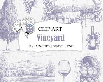 vineyard toile clip art, line art PNGs, Tuscan vineyard clipart, toile de jouy, vintage wedding graphics, romantic winery graphic elements
