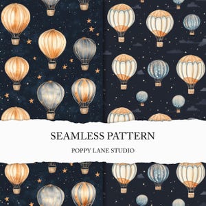 seamless hot air balloon pattern, seamless balloon background, hot air balloon seamless file, balloon ride digital paper, around the world