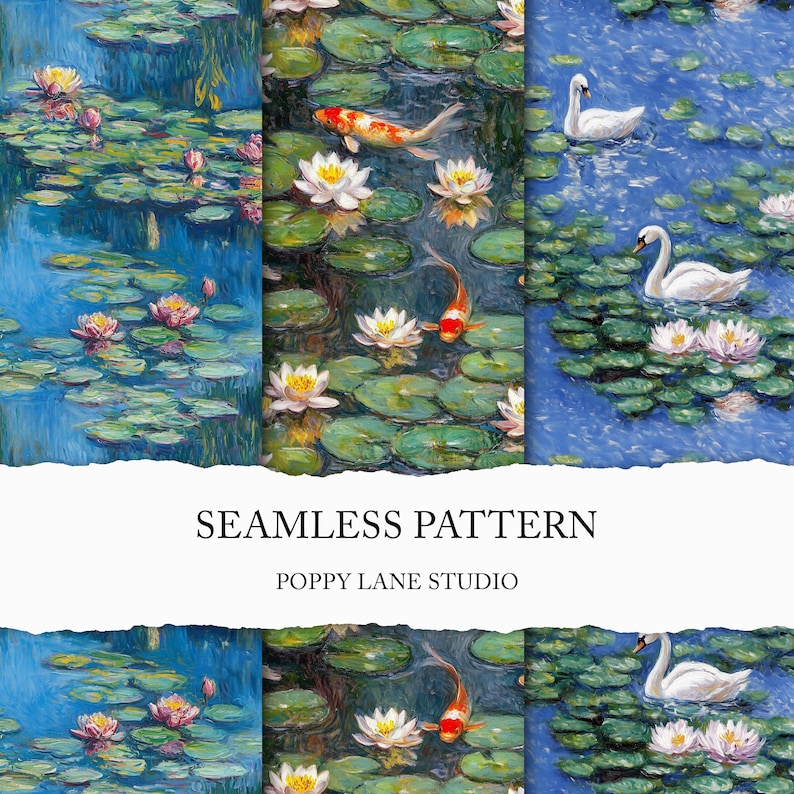 Seamless Claude Monet Water Lily Pattern, Water Lily Digital Paper ...
