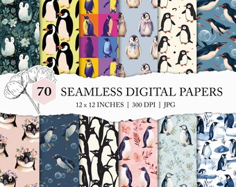 penguin seamless background, seamless penguin pattern, penguin digital paper, commercial use, penguin scrapbook paper, cute animal pattern