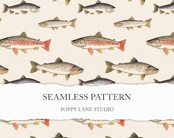 seamless trout background, fishing seamless pattern, trout seamless file, fisherman seamless, camping digital paper, seamless fish printable