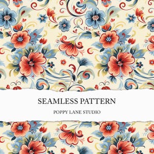 Sfondo norvegese rosemaling, motivo di arte popolare senza soluzione di continuità, sfondo floreale astratto, motivo scandinavo senza soluzione di continuità, sfondo digitale