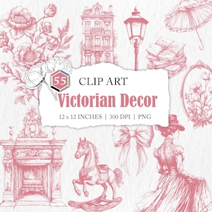 Victorian graphic elements, pink Victorian clip art, PNG files, vintage clipart, toile de jouy images, wedding graphics, vintage line art