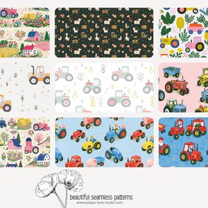 cute tractor pattern, seamless tractor fabric pattern, tractor digital paper, tractor background, farm papers, boys seamless, tractor prints image 6
