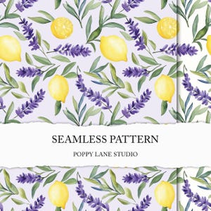 lemon seamless pattern, lemons and lavender textile design, lavender background, seamless nature pattern, cute lemon print, commercial use