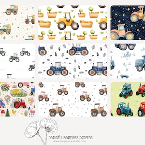 cute tractor pattern, seamless tractor fabric pattern, tractor digital paper, tractor background, farm papers, boys seamless, tractor prints image 3
