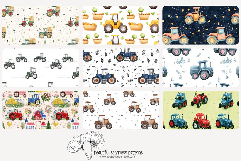 cute tractor pattern, seamless tractor fabric pattern, tractor digital paper, tractor background, farm papers, boys seamless, tractor prints image 3