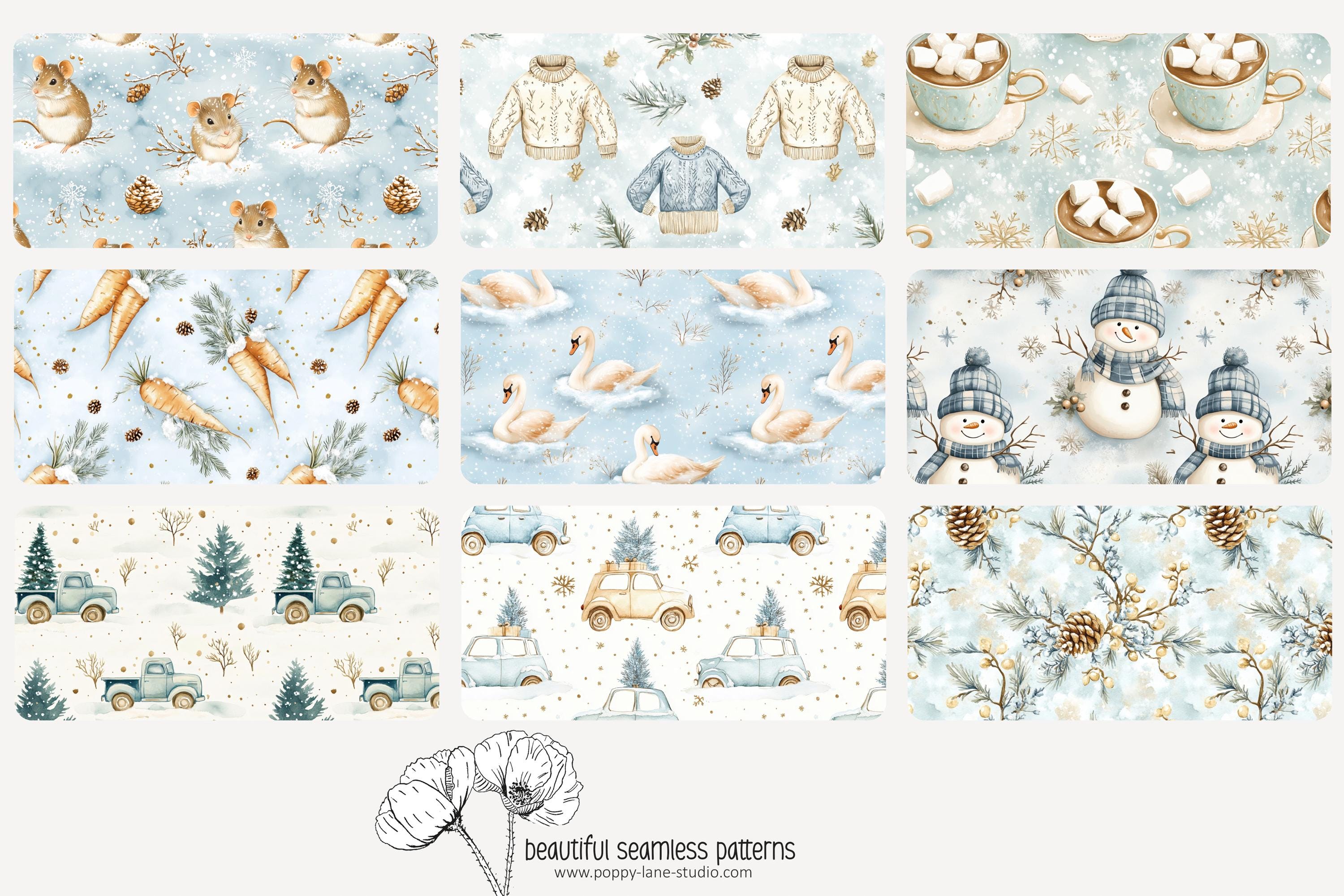 Winter Farm Background, Blue Farm Animals Scrapbook Paper, Winter