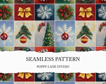 Xmas patchwork background, Christmas seamless pattern, Christmas patchwork digital paper, seamless festive pattern, Christmas printable file