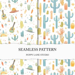 Aquarelle transparente motif Mexique, papier numérique mexicain pastel, conception de tissu Mexique, arrière-plan transparent cactus, fichier transparent sombrero