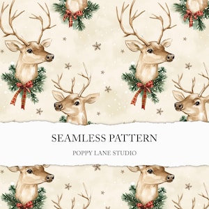 festive deer seamless pattern, seamless Christmas deer background, winter animal background, Christmas seamless file, hunting digital paper
