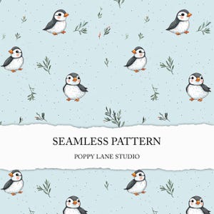arrière-plan macareux, motif macareux sans couture, arrière-plan transparent macareux mignon, motif animal arctique, papier de scrapbooking macareux, imprimable macareux