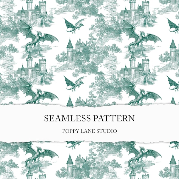 dragon toile de jouy, dragon seamless pattern, vintage dragon background, dragon seamless paper, toile de jouy pattern, dragon toile JPEG