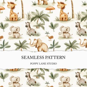Motivo senza cuciture con animali africani, carte digitali africane, elefante senza cuciture, sfondo con animali africani, bambini senza cuciture, tessuto personalizzato, file JPG