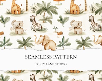 African animal seamless pattern, Africa digital papers, elephant seamless, African animal background, kids seamless, custom fabric, JPG file
