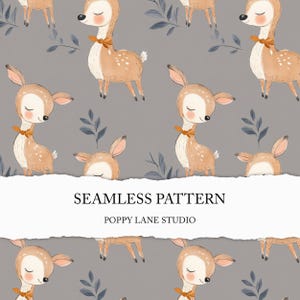baby deer printable, cute deer pattern for kids, grey fawn background, baby deer seamless paper, kids seamless, deer seamless pattern, JPEG