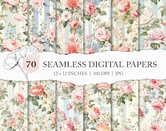 shabby chic flower pattern, French pastel floral background, vintage floral pattern, faded vintage floral digital paper, cute pastel flowers