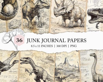 Jurassic junk journal, dinosaur digital paper, dinosaur junk journal, prehistoric scrapbook paper, explorer journal pages, dinosaur sketches