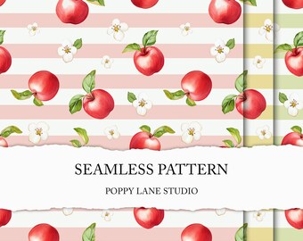 striped apple seamless pattern, seamless fruit pattern, cute apple pattern, preppy apple background, edible fruits, summer seamless apple