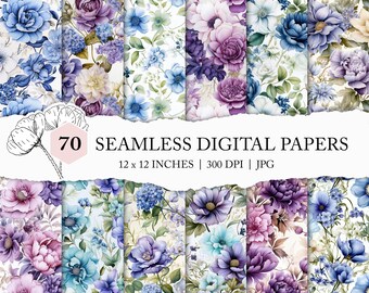 whimsical soft blue floral pattern, watercolour flower paper, delicate blue white wedding flowers, pastel florals, flower background, JPEG