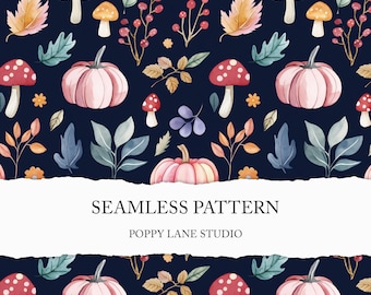 watercolour autumn seamless pattern, seamless pumpkin digital paper, colourful fall pattern, fall seamless, nature background, autumn leaves