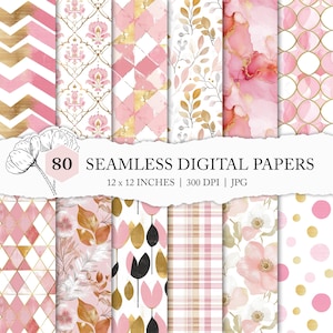 assorted pink gold seamless pattern, pink geometric pattern, blush pink digital papers, pink gold craft paper, girly pink background pattern