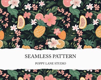 tropical fruit background, seamless tropical pattern, seamless beach, summer fruit seamless, boho fruit digital paper, pineapple printable