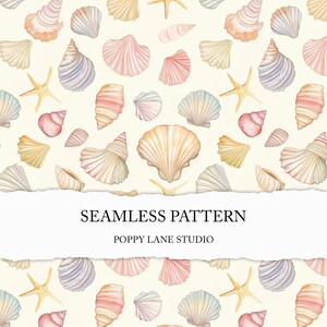 beach background, watercolour seashell seamless pattern, seamless summer, sea shell background, beach scrapbook paper, conch printable file
